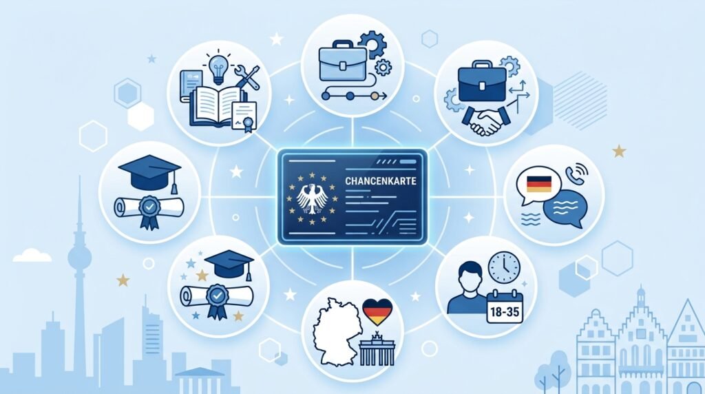 Germany Opportunity Card 2026: Work Abroad, No Job Offer 2 Infographic illustration showing… 202606301813