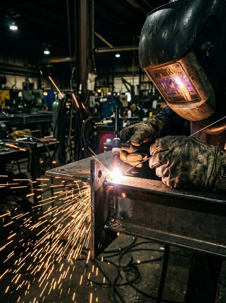 Welders hands working on steel 202607161645