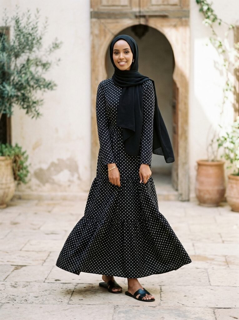 Polka Dot Outfit Ideas 2026: How to Style the Print 7 Woman in polka dot maxi dress 202607071318
