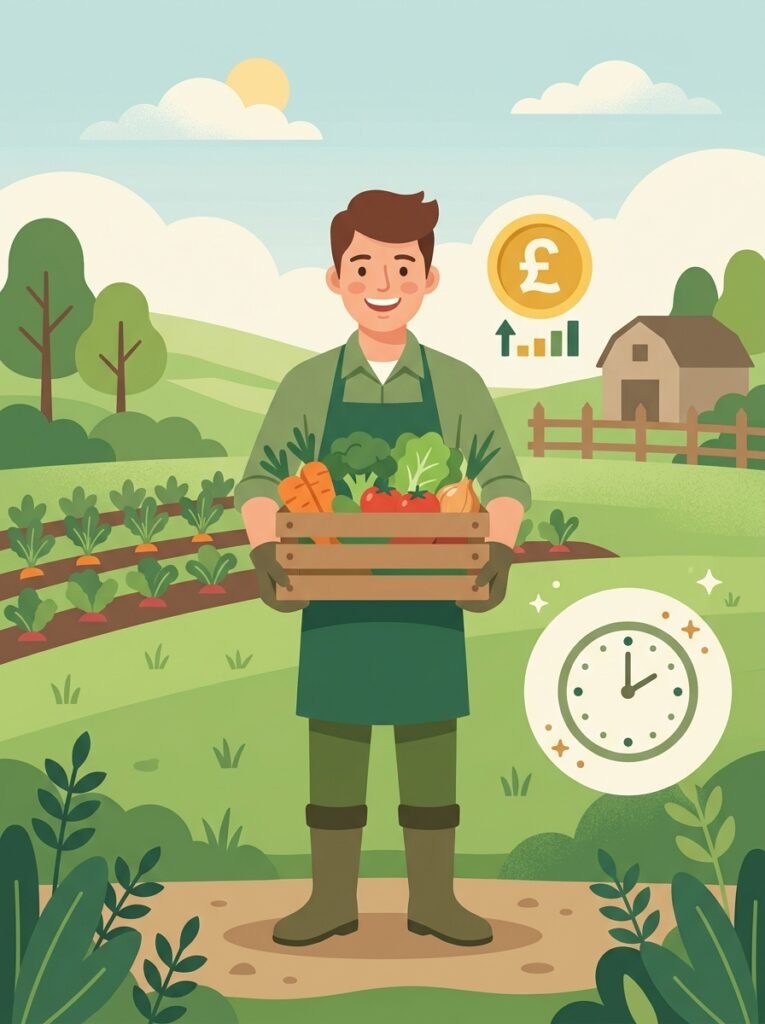 UK Seasonal Worker Visa 2026: Farm Jobs & How to Apply 2 Worker holding vegetables hourly… 202607111534