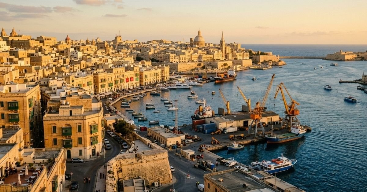 Malta work permit guide 2026 — harbour and limestone architecture of a Mediterranean island city