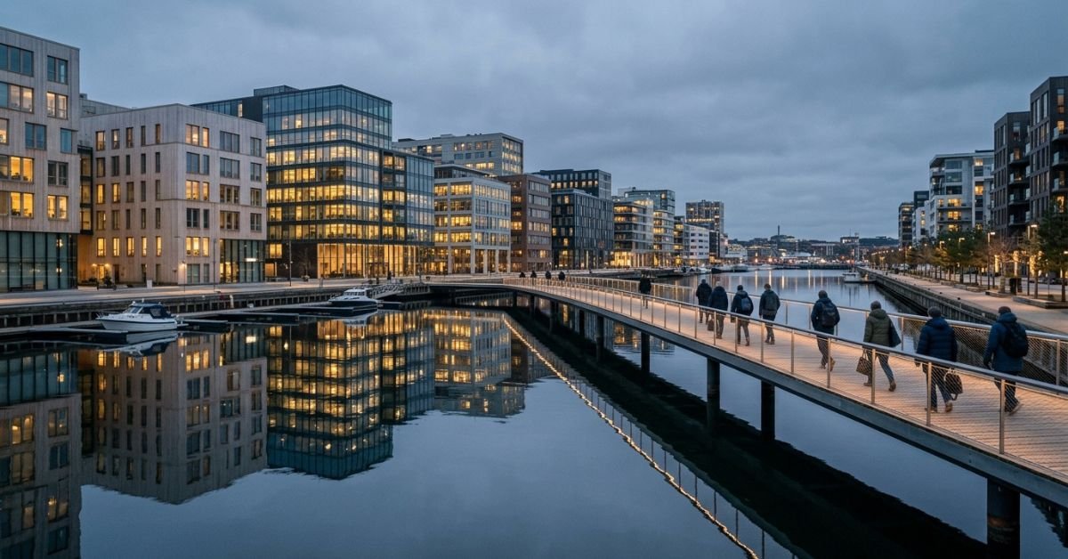 Northern European harbour business district illustrating visa sponsorship jobs in Denmark