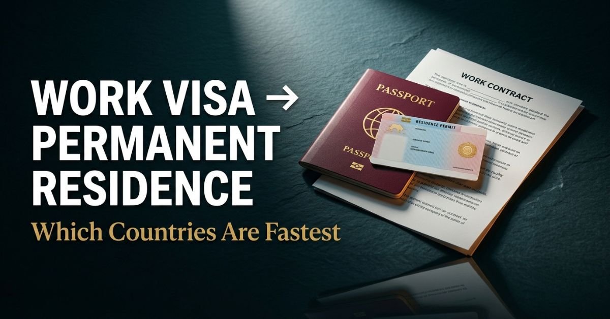 Passport and residence permit showing where a work visa leads to permanent residence