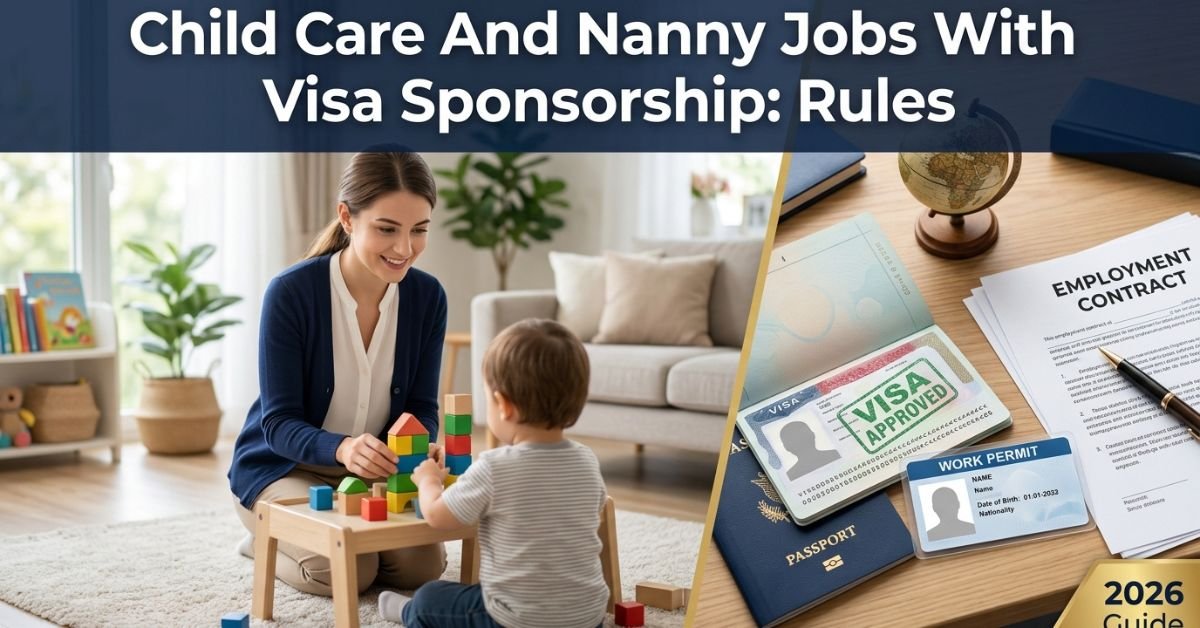 Nanny with child beside visa and work permit documents for nanny jobs with visa sponsorship